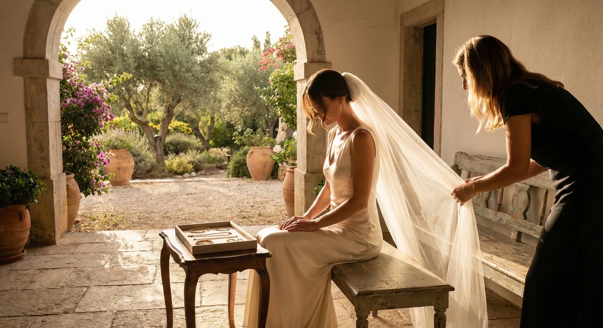 Bridal beauty preparation on wedding morning in Lisbon