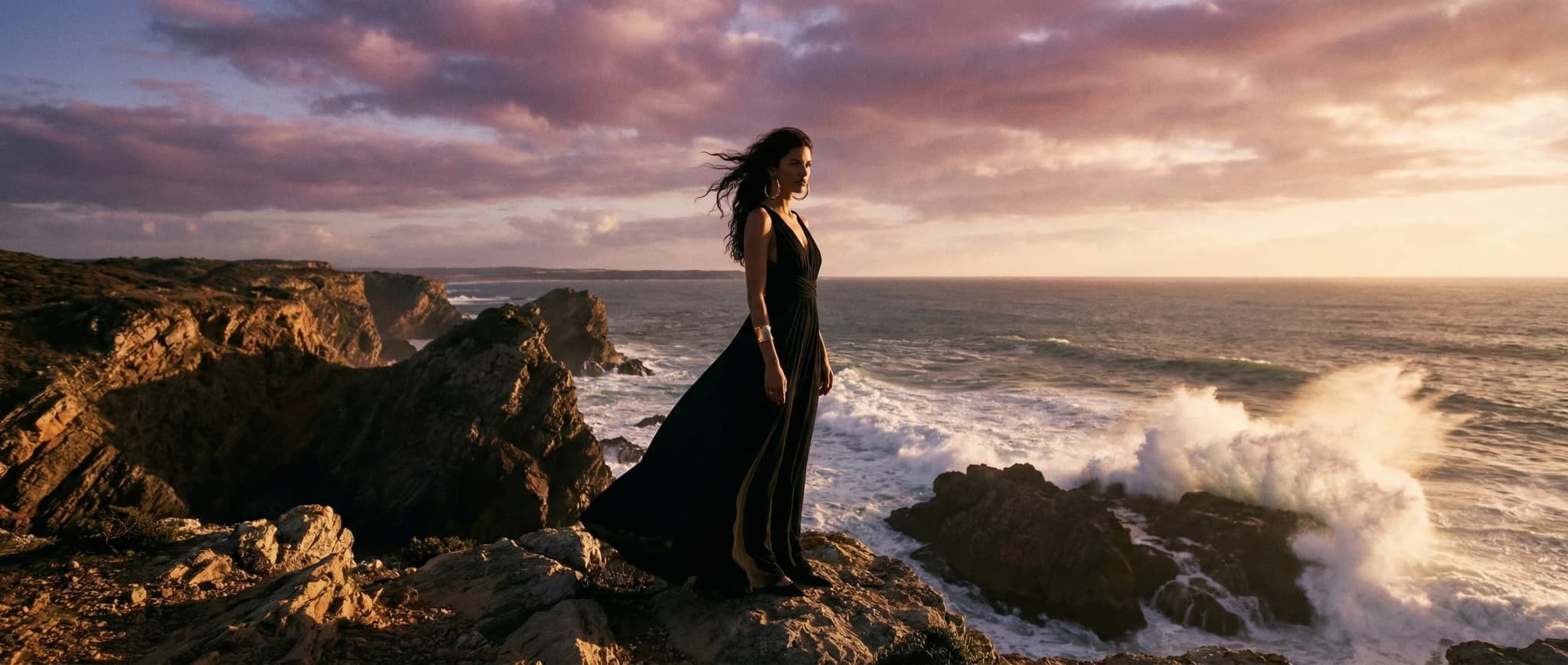 Beauty styling on the Portuguese coast at golden hour